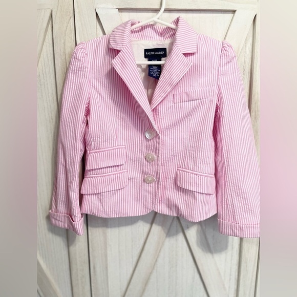 Ralph Lauren Toddler Girl Old Money Seersucker Blazer Pink Stripes size 4/4T - Picture 9 of 12